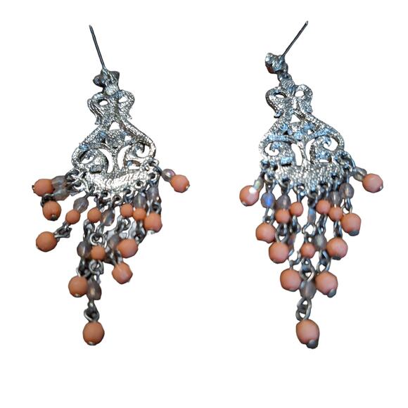 Chandelier Earrings Peach/Iridescent Posts - Picture 3 of 4